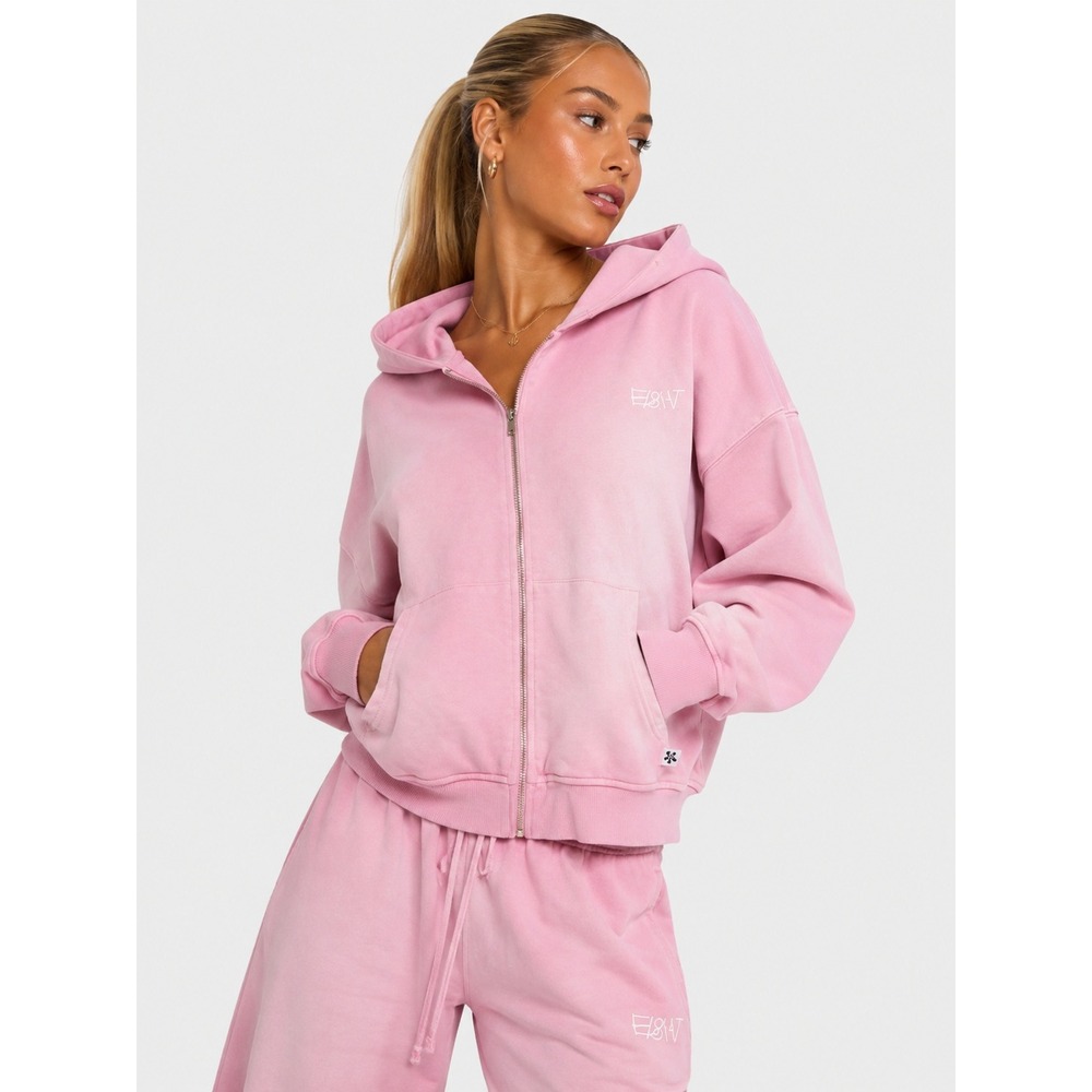 EIGHT Sun Faded Pink Zip-Up Hoodie Oversized Cotton Blend Hooded M